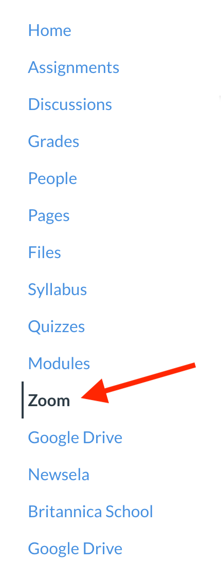 Image of Zoom link in sidebar menu