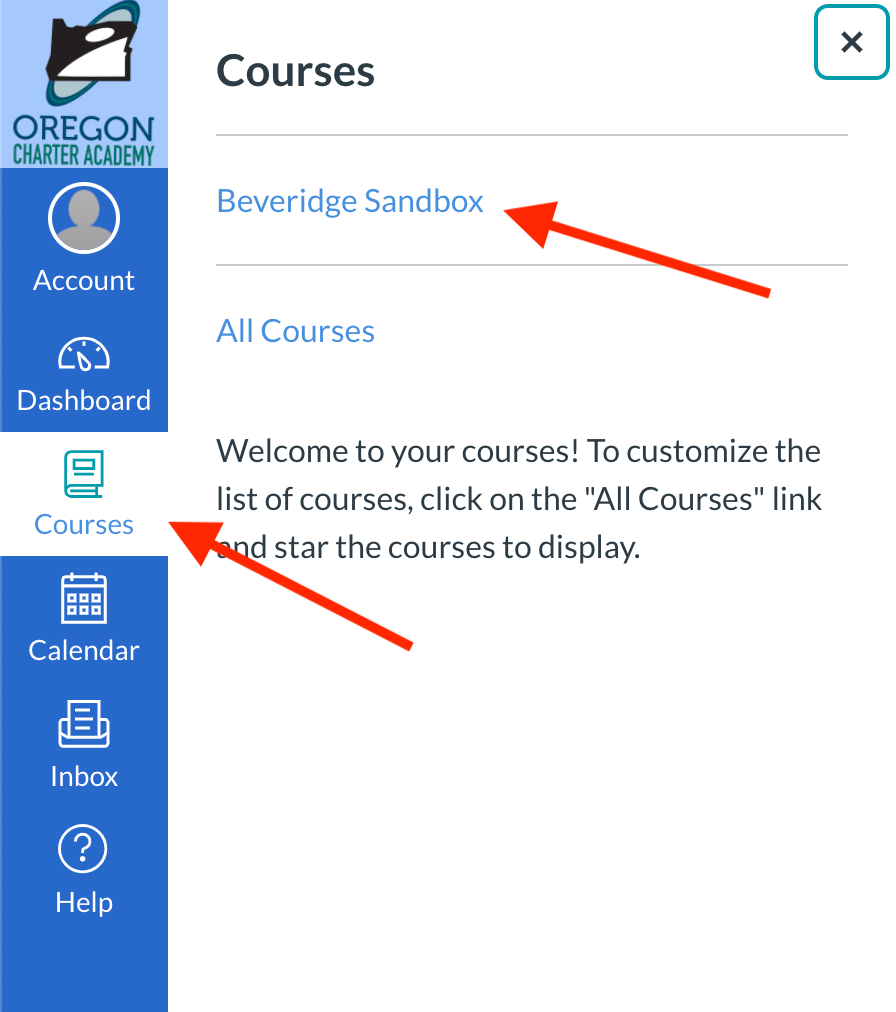 Image of sidebar menu in Canvas