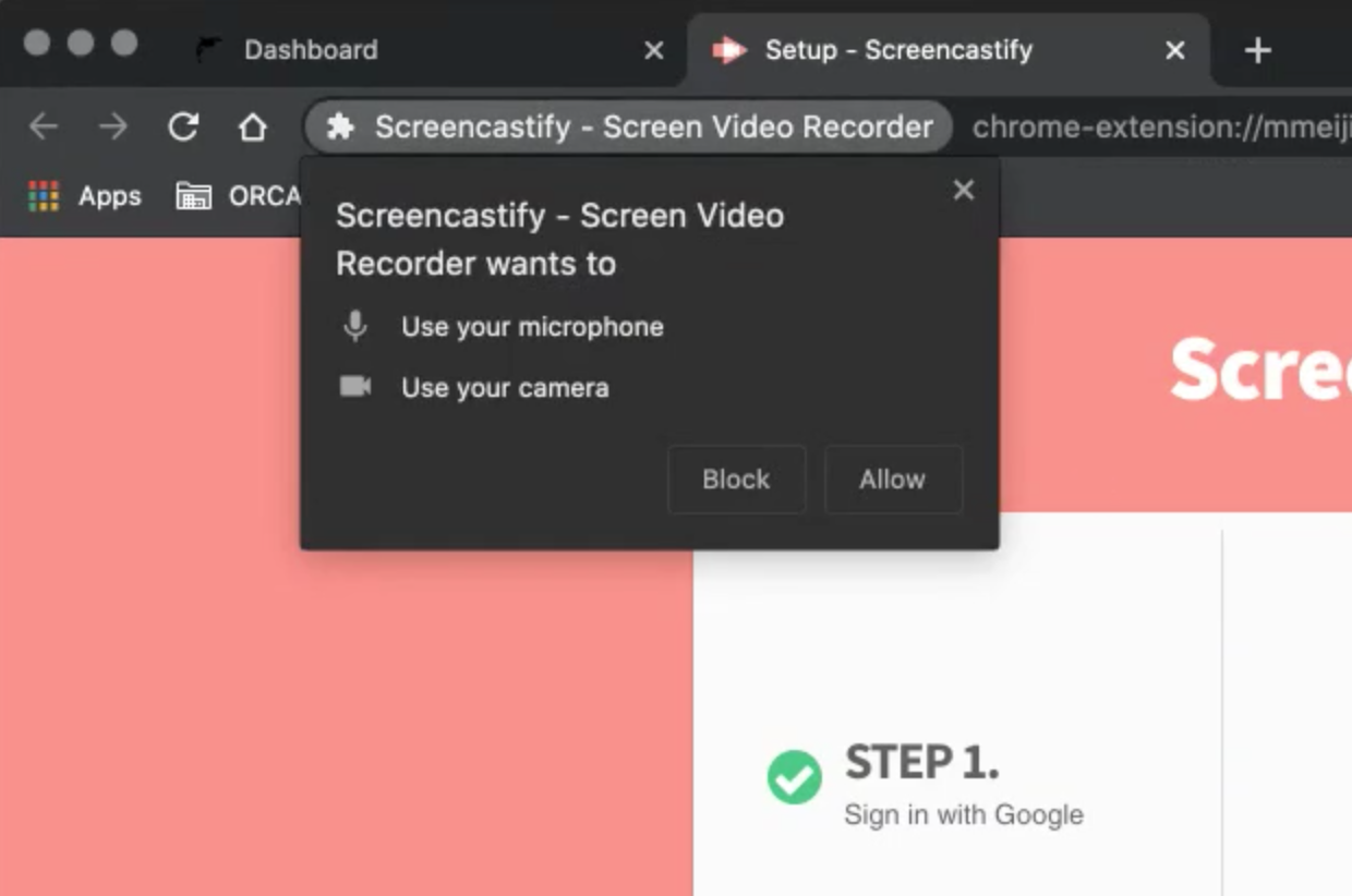 Allow access to camera and microphone prompt