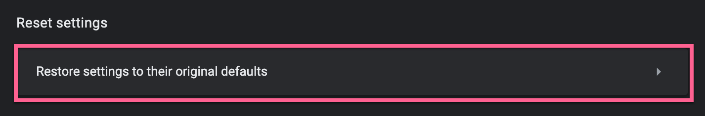 Reset settings option